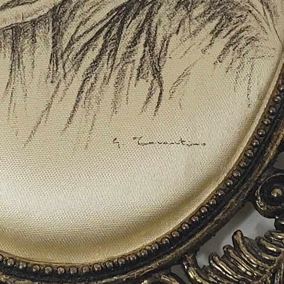 Vintage Giuseppe Tarantino Mother Child Silk Serigraph Italy Ornate Brass Frame - Picture 2 of 6